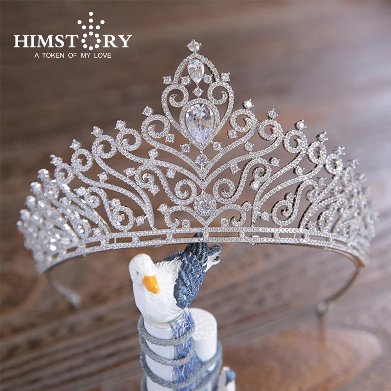 

Luxury Royal European Crown Handmade Clear Crystal Tiara Bridal Wedding Hair Jewelry Accessories Women Pageant