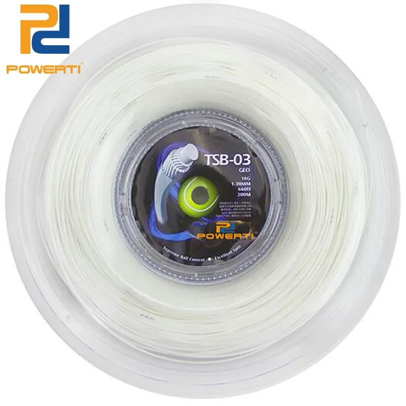 POWERTI GEO Tennis String 1.30mm Hexagonal Soft Tennis Racket White String 200m Reel Durable 40-60lbs