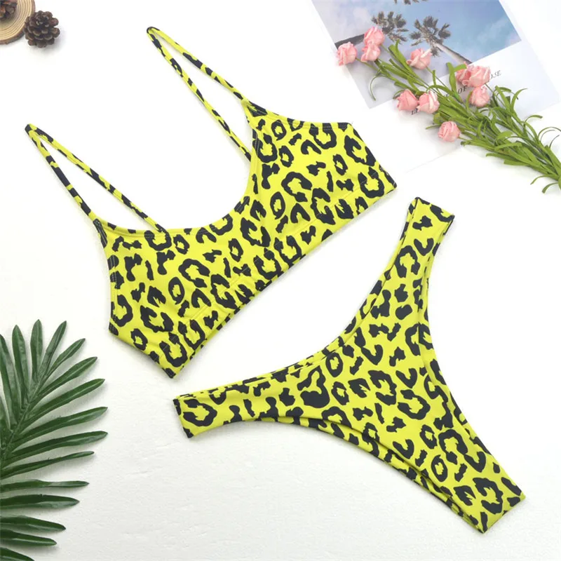 Bañador de Tanga con estampado de leopardo para mujer, conjunto de Bikini Sexy con Push-up, traje de baño brasileño para mujer 2022