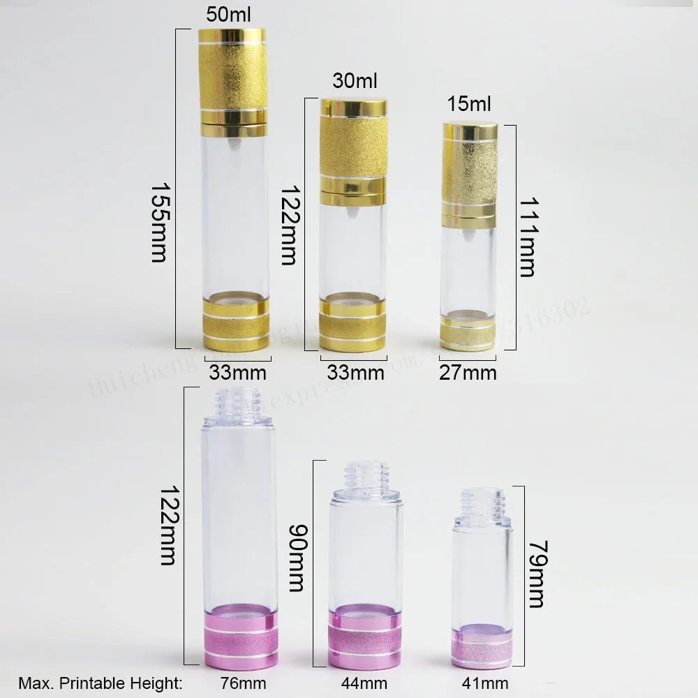 詰め替え可能なトラベルポンプボトル,ピンク,ゴールド,200x15ml,30ml,50ml,ローション容器,エアレス,ポータブル