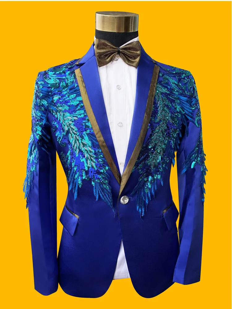 3 Style Fashion Sequins Tuxedo Men's Suits Formal Dress Wedding Suit Singer Chorus Stage Set Master Host Performance Clothing