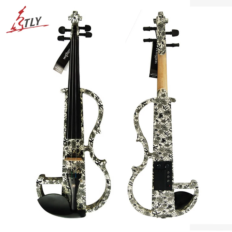 Advanced Electric Art Violin, Black and White, Solid Wood, Silent Violin, Full Size, 4/4 Violin Ebony Fittings, Parts