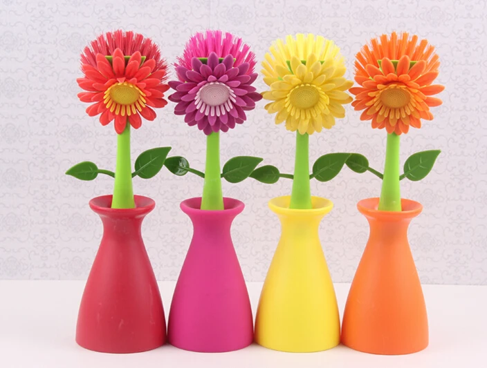 1PC Kitchen Bathroom Family Removable Handle Brush Bottle Bowl Dish Pot Cleaner Sunflower Shaped Cleaning Brush Clean OK 0174