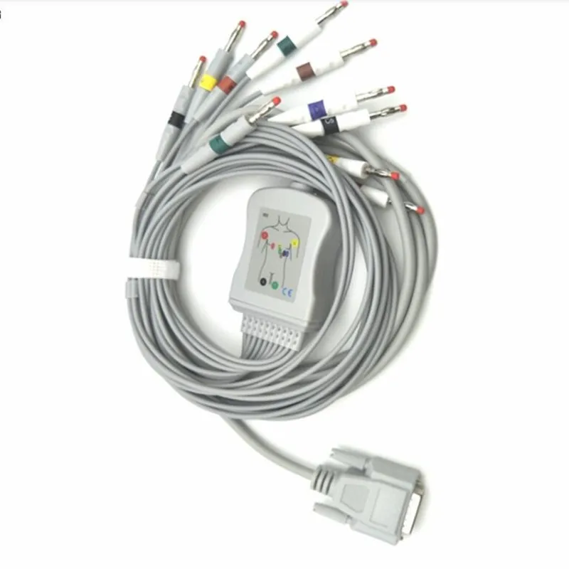 Compatible for Nihon Kohden 9010/9020/9620 ECG Cable with 10 Ecg Leadwires Ekg Cable (without Resisitor ),DB 15pin to Banana 4.0