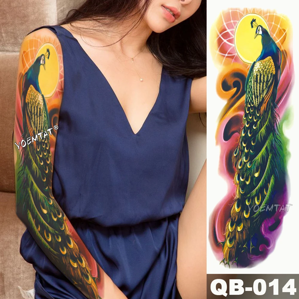 Large Arm Sleeve Tattoo Japanese Geisha Snake Waterproof Temporary Tatto Sticker Lotus Peacock Girl Tatoo Body Art Women