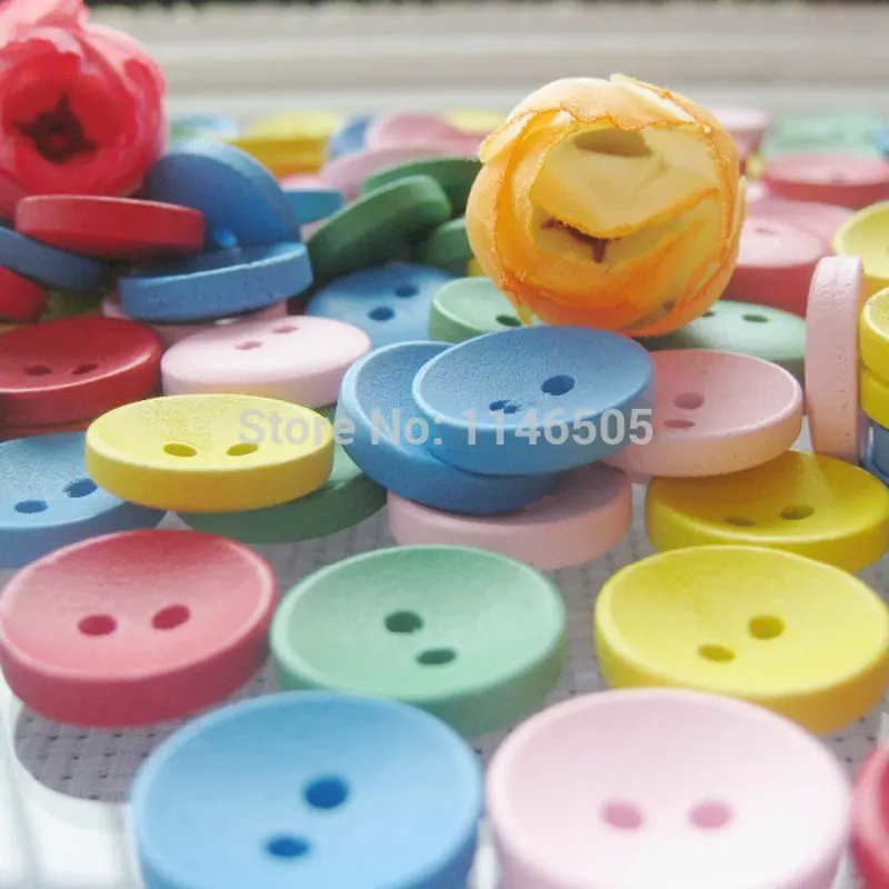 100pcs/lot Natural Wood Button mixed Color Sewing Children for decoration or Craft Accessorie Buttons scrapbooking products