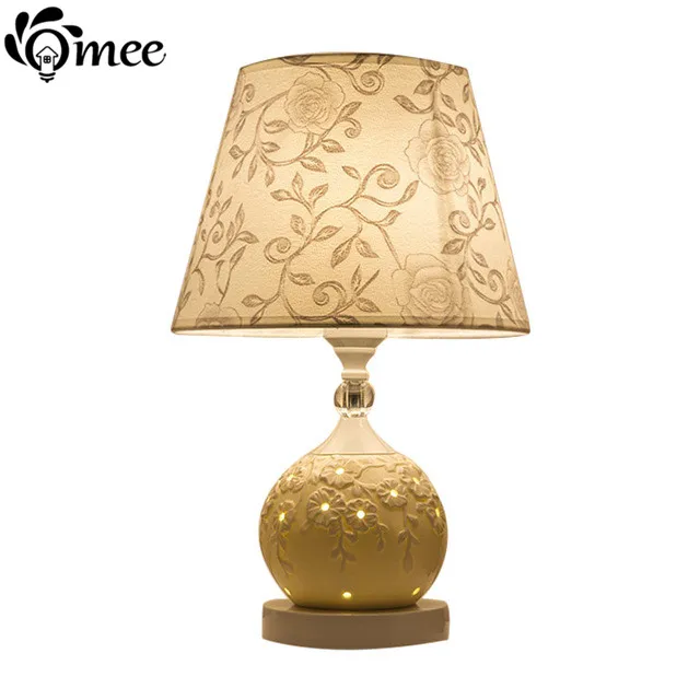 Modern Crystal Ceramics Table Lamp Bedside Fabric Rural Stylish Bedroom Lighting Decoration Home LED Desk Light Lampes Brands