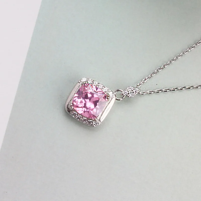 CC Necklaces Pendants For Women Sterling Zirconia Square Pink/Yellow Stone Fashion Jewelry No Chain CCN257
