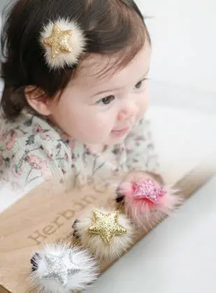 Boutique 15pcs Fashion Cute Glitter Star Hairpins Solid Fur Ball Star Hair Clips Princess Headwear Hair Accessories