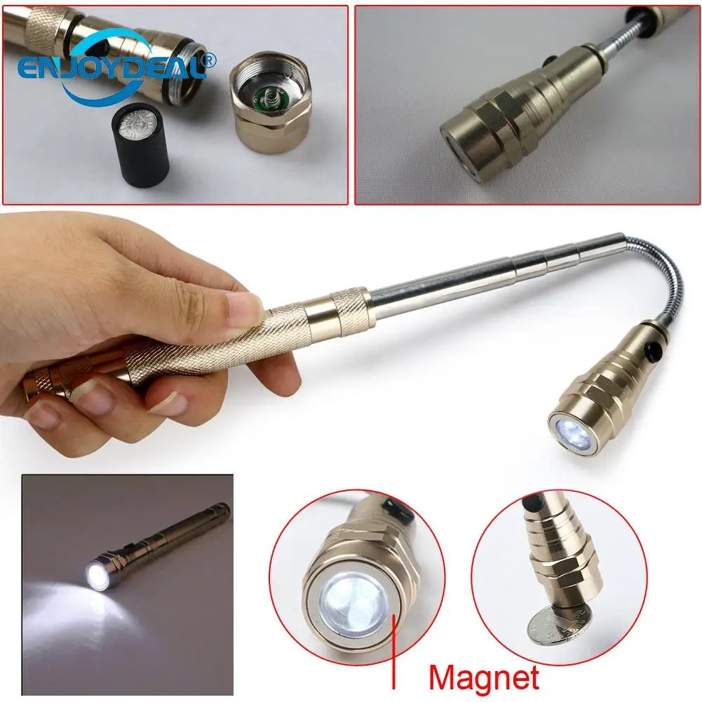 Linterna LED Flexible impermeable de 360 grados, herramienta de recogida de antorcha magnética, lámpara de Camping, linterna de extensión telescópica