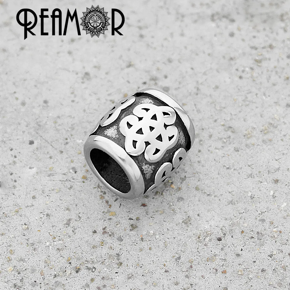 REAMOR 5pcs 316L Stainless Steel Chinese Knot Metal Beads 8mm Large Hole Spacer Charm Beads For DIY Bracelet Jewelry Making