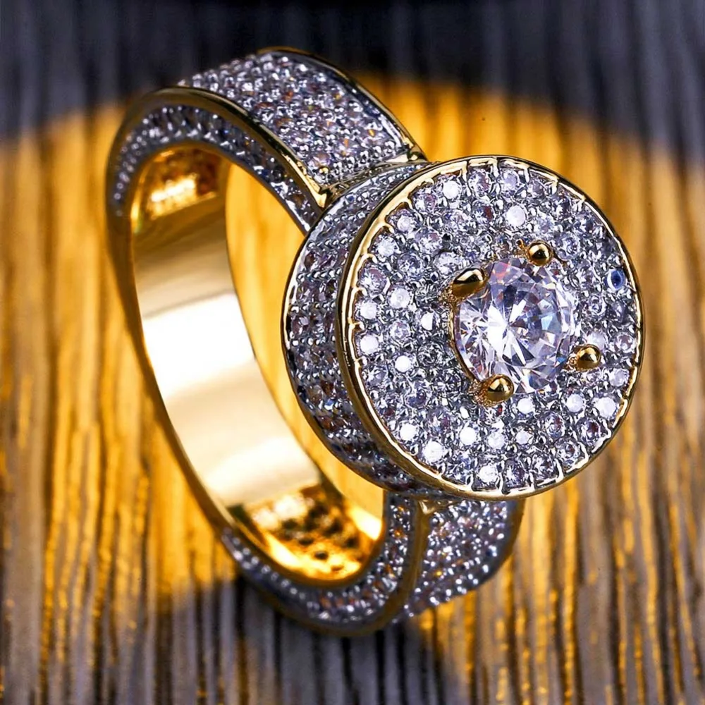 TOPGRILLZ New Style Fashion Hip Hop Gold Color Full Iced Out Bling Jewelry Ring Micro Pave Cubic Zircon Round Rings 7 8 9 10 11