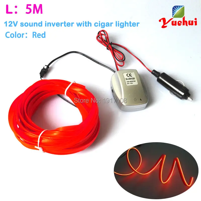 10 Colors Available 5 Meters Red 2.3mm-Skirt Flexible EL Wire Trendy Neon Glowing Light 12V Car Cigar Lighter Party Decoration