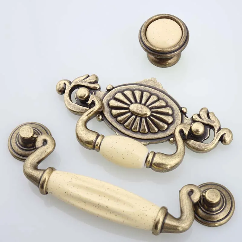 57mm 115mm bronze drop rings drawer cabinet pulls knobs cream ceramic dresser door handles knob Retro style furniture knobs 4.5