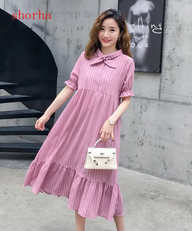 

2019 summer fashion loose striped dress sleeves with maternity clothes casual long section maternity dress Line A