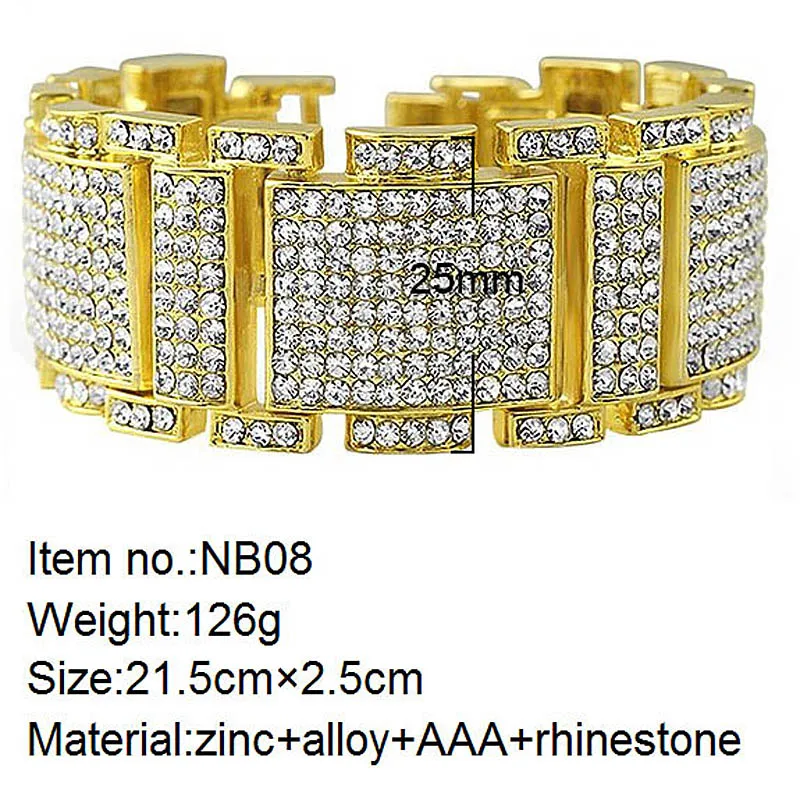 Exaggerated Punk Shiny Full Rhinestone I Bangle Hip Hop Bling CZ Wristbands Chains Link Men Women Gift jewelry