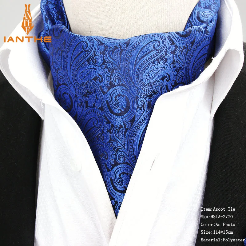 High Quality Men Ascot Neck tie Vintage Paisley Jacquard Woven Necktie Cravat Tie Scrunch Self British style Gentleman Neckwear