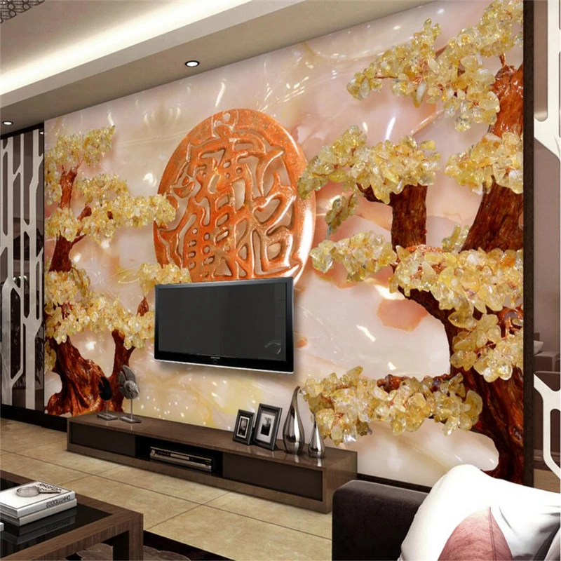 wellyu  papel de parede Custom wallpaper Chinese jade carving wealth into the financial background of the financial tree