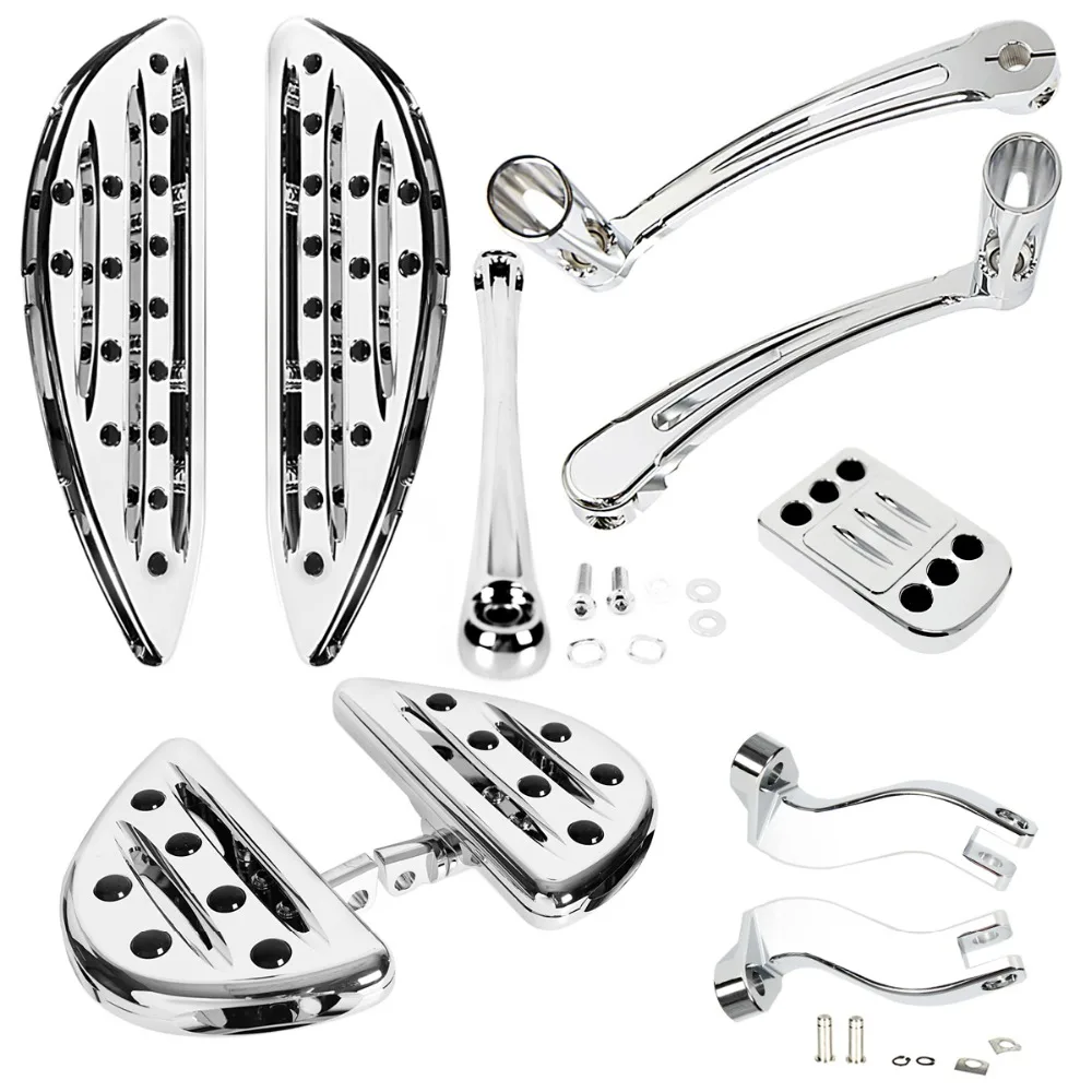 Chrome Heel Toe Shift&Linkage&F&R Passenger Driver Floorboards&Pedal For Harley Touring Street Glide Road King FLH/T FLHX