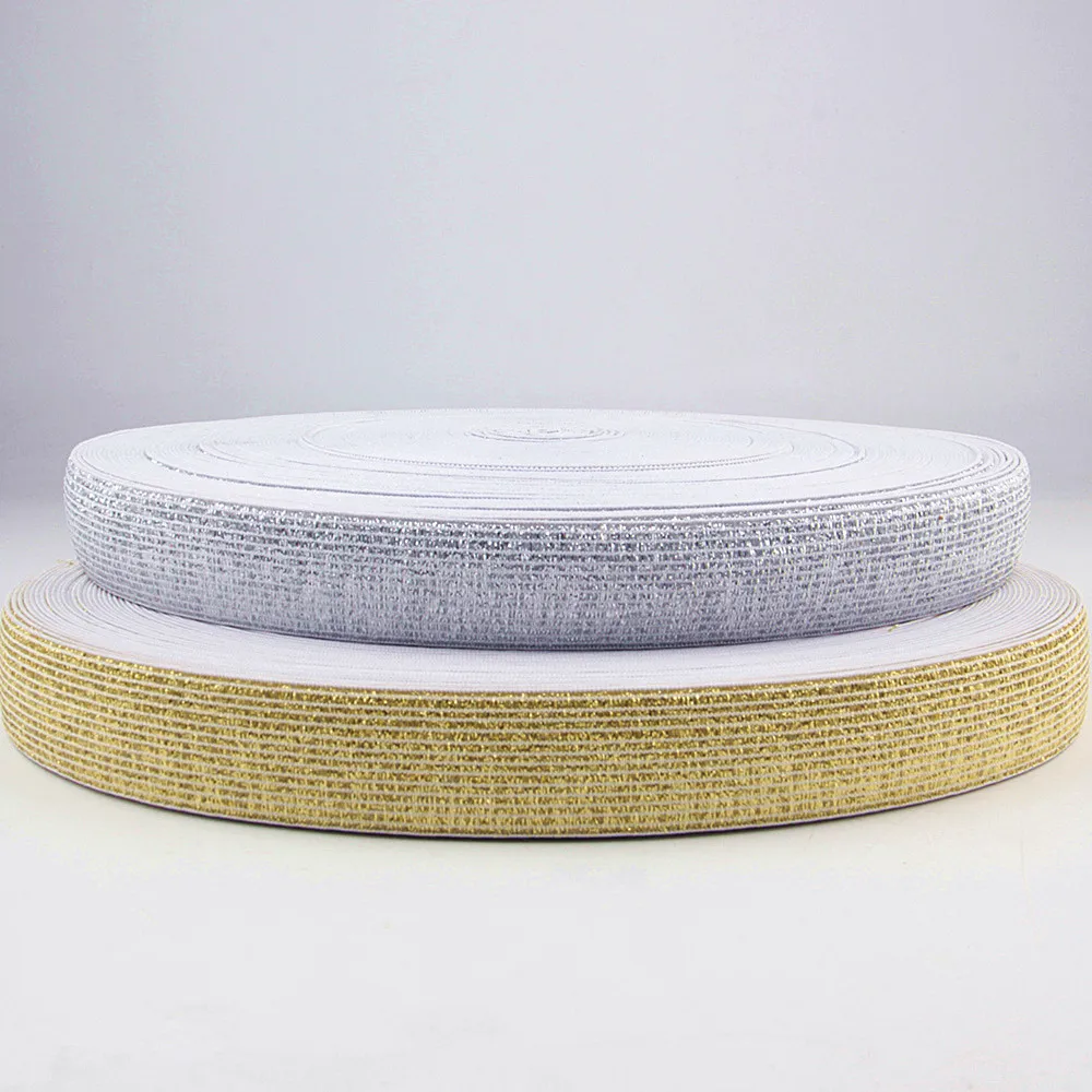 Glitter Elastic Bands 25MM Width 2meters/package Gold Silver High Quality Nylon for Garment Trousers Sewing Accessories DIY