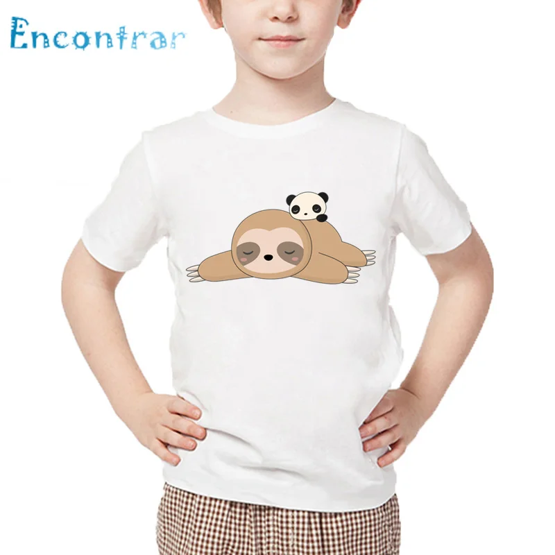 Kids Cute Sloth Sleeeping Print T shirt Baby Summer Short Sleeve Tops Boys and Girls Casual White T-shirt,HKP5559