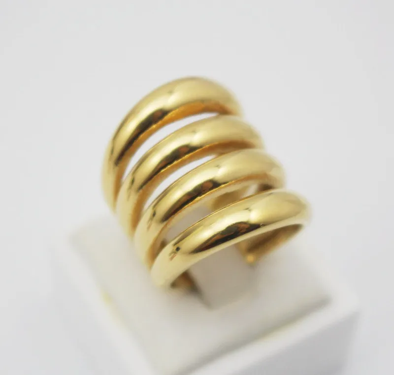 Wide Hollow Stainless Steel Golden Ring Jewelry 4 Layer Striped Rings Women Size 8 6 7 11.5 11 10 5 9