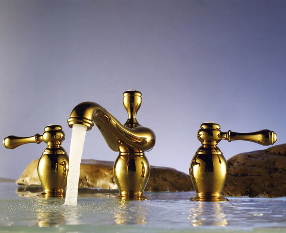 Luxury Bathroom Basin Gold Faucet 8 incBrass Dual Dle Undermount Hot Cold Golden Tap