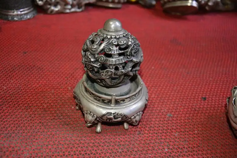 Collectable Ming Dynasty (xuan de1426-1438)Silver Dragon Incense Stove\Censer,#01,Free Shipping