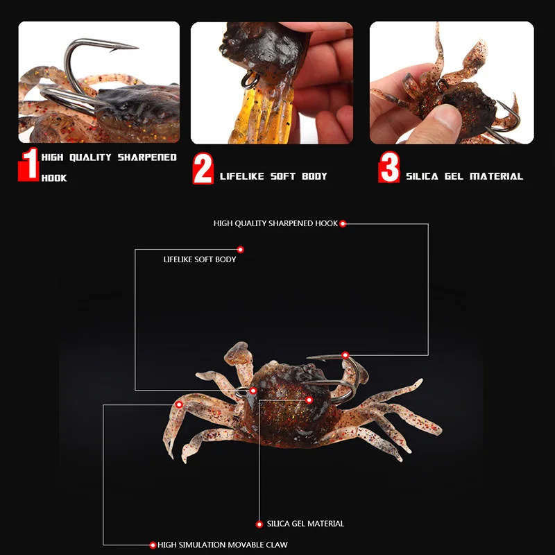 1Pcs Soft Fishing Lures 8cm 35g Artificial Bait Crab with Sharp Hooks, Jigging Lure Sea Creature Tackle Fake Bait For fishing