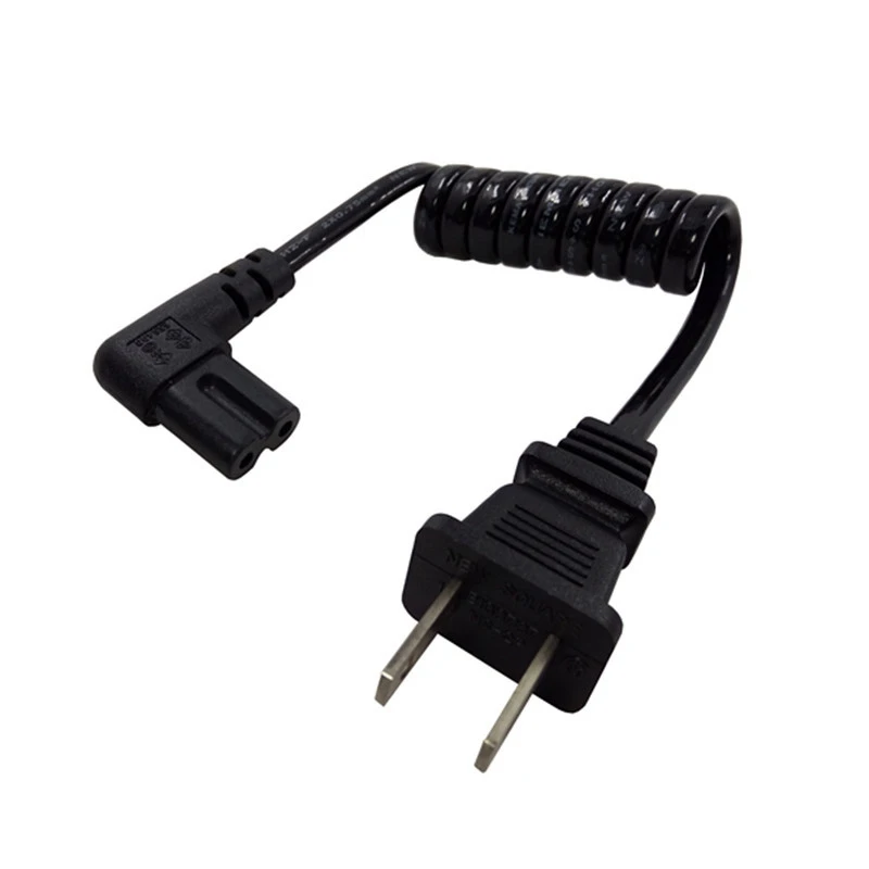 JP US NEMA 1-15P 2-pin Plug To IEC320 C7 AC كابل محمول قصير 2 Prong C7 بزاوية 20 سنتيمتر PU كابل طاقة زنبركي 10-30 سنتيمتر قابل للسحب