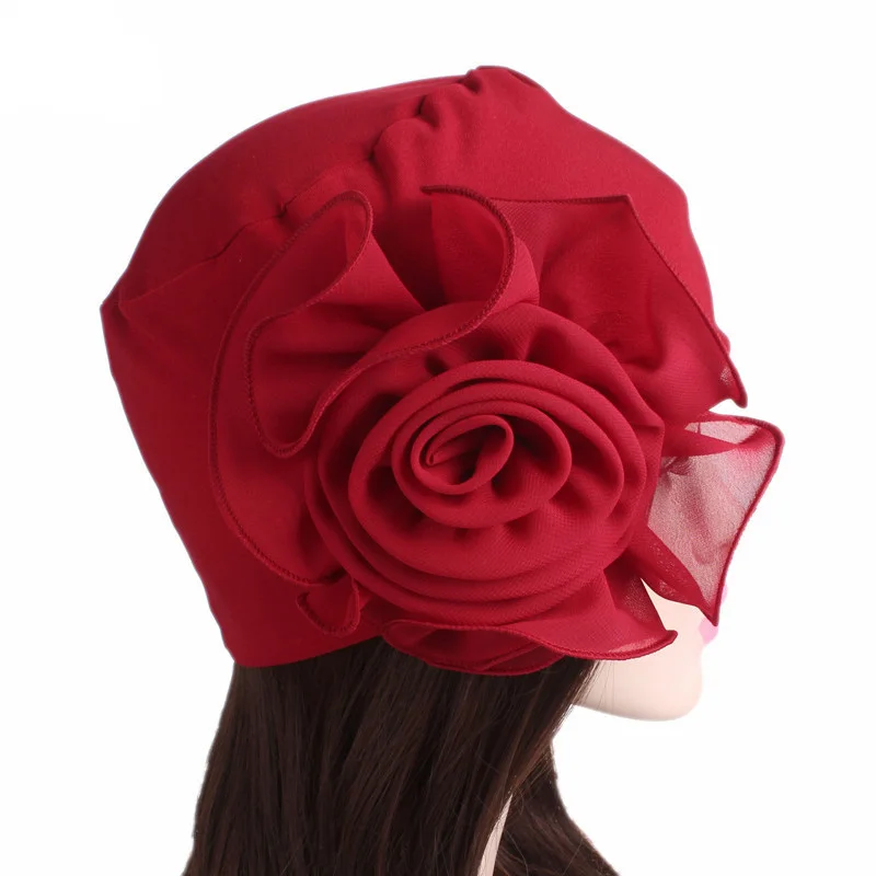 Turbante muçulmano com flor grande para mulheres, gorro hijab, gorros quimio, chapéu do câncer, lenço islâmico, tampa da perda de cabelo