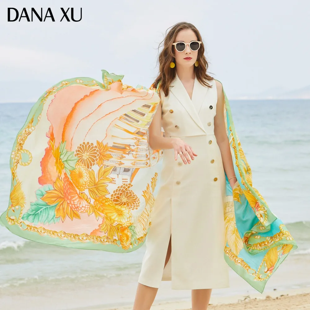 Silk Long Scarf Luxury Brand Women New Design Beach Blanket Shawl Wear Swimwear Bandana Hijab Face Shield Foulard 245*110cm 2019