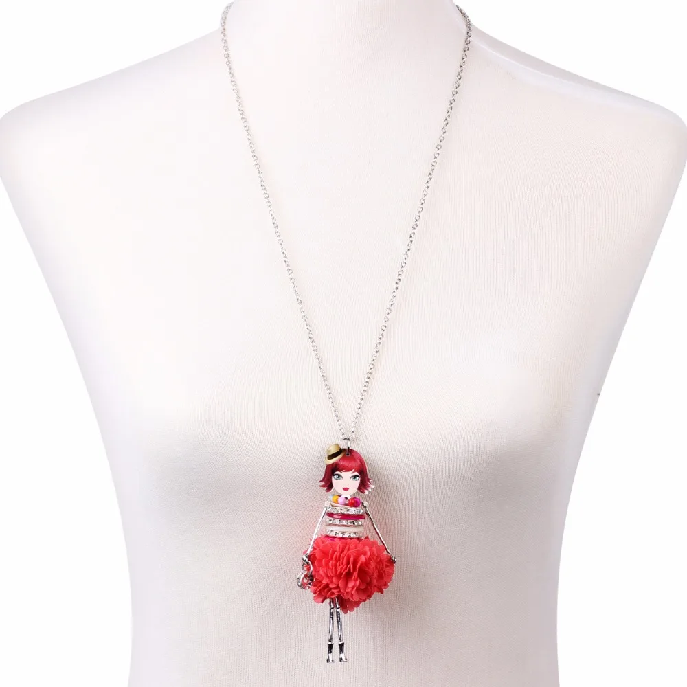 Bonsny Statement Shell Crystal Doll Necklace Dress Handmade French Doll Pendant 2017 News Alloy Girl Women Fashion Jewelry Gift