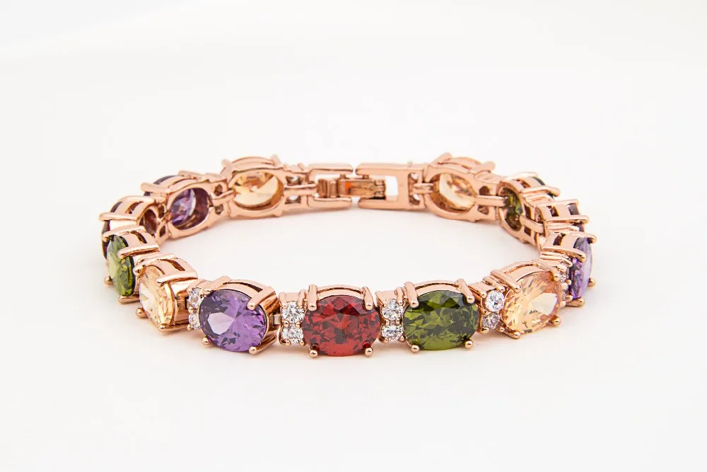 Emmaya Rose Gold Color Luxury Multicolor CZ Stones Cluster Women Bracelet Jewelry Wedding Party Gift