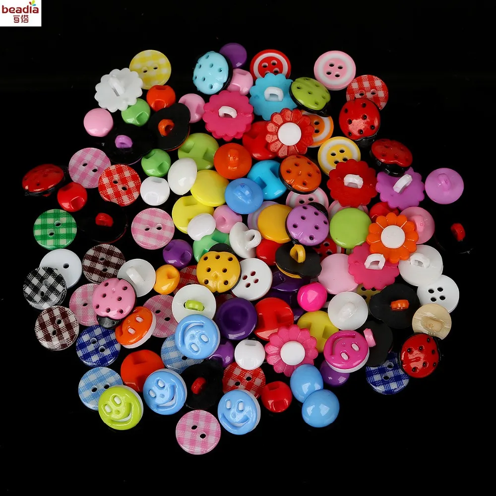 50PCS Different Shapes/Sizes Plastic Sewing Buttons Random Mix Color Decoration Buttons for Scrapbooking Craft DIY Home Decor