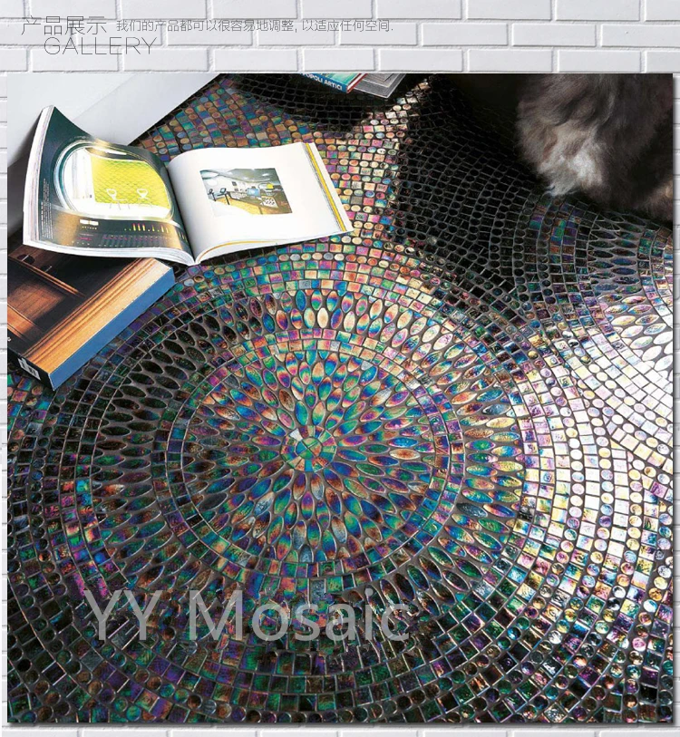 

Black White Concise Art Modern Style Geometry Pattern Coloured Glaze Mosaic Tile Reception Room Meeting Room Bathroom Floor Tile