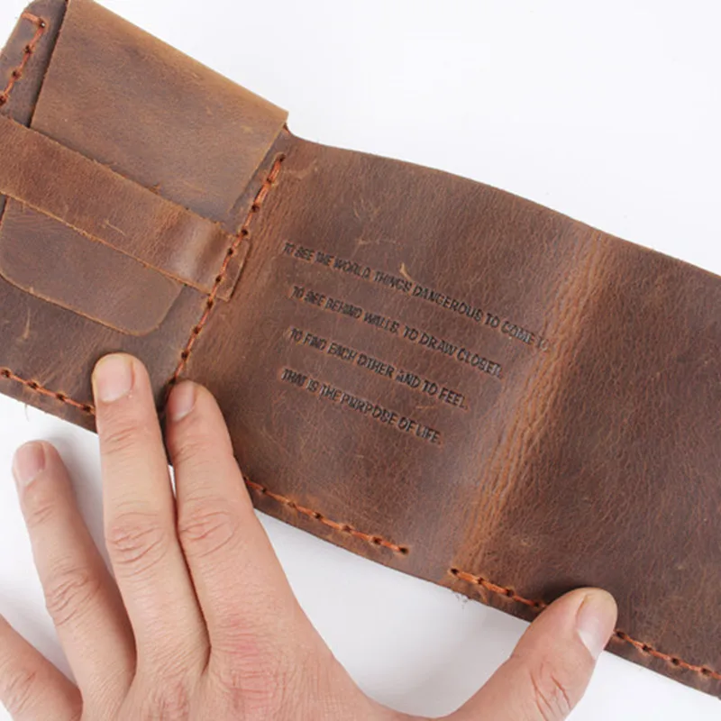 LEACOOL 100% Genuine Leather Wallet Men The Secret Life Of Walter Mitty Cow Leather Wallet Vintage Crazy Horse Handmade Wallet