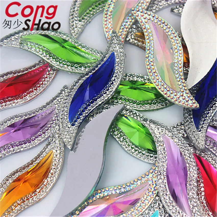 Cong Shao 28pcs 15*50mm Big S shape AB Color Resin Rhinestones Flatback Stones and Crystal For Garments crafts Accessories CS558