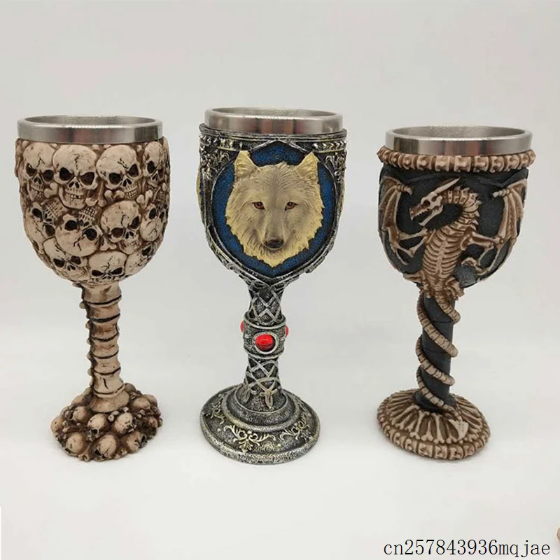 10pcs 3D Skull Wolf Goblets Stainless Steel Beer Mugs Cup Halloween Cup Gifts for Men