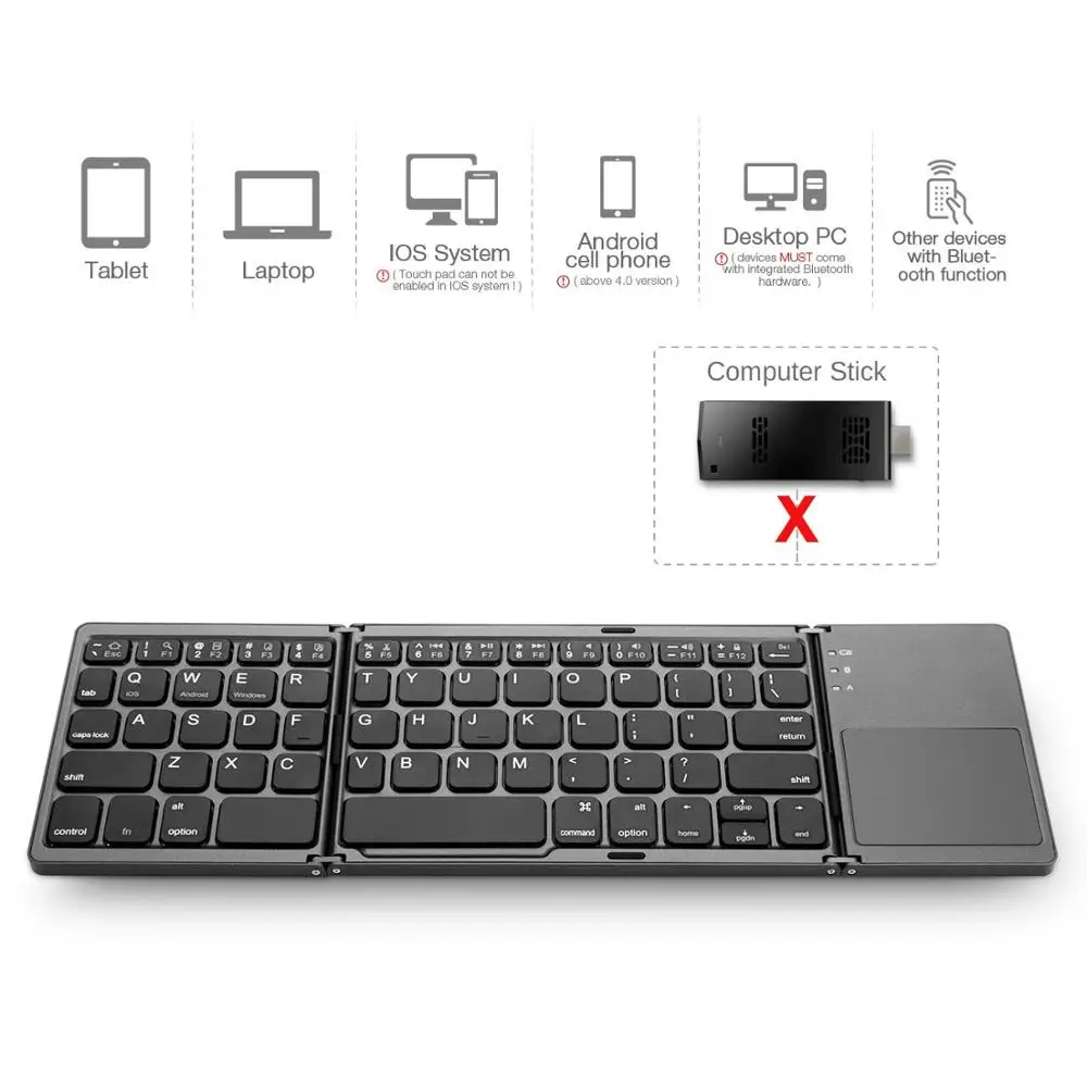 Portable Folding  Wireless Keyboard Russian Rechargeable Foldable Touchpad Keypad for IOS Android Windows Support Bluetooth