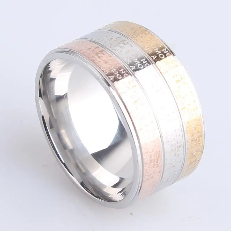 12mm Three color Bible Stainless Steel Wedding rings for women men wholesale Jewelry Lot