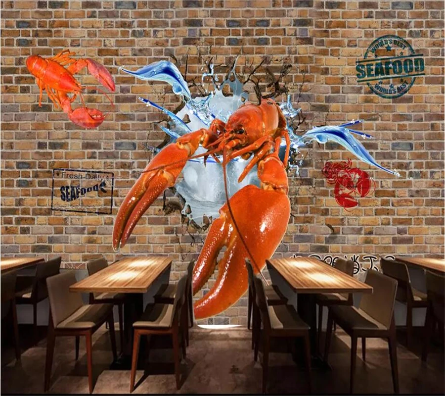 Beibehang papel de parede Custom mural 3d retro brick wall lobster crab restaurant background wall living room hotel wallpaper