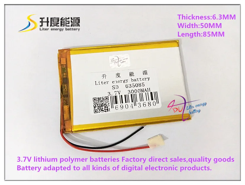 3.7V 3000mAH 635085 polymer lithium ion / Li-ion battery for tablet pc POWER BANK GPS e-book speaker