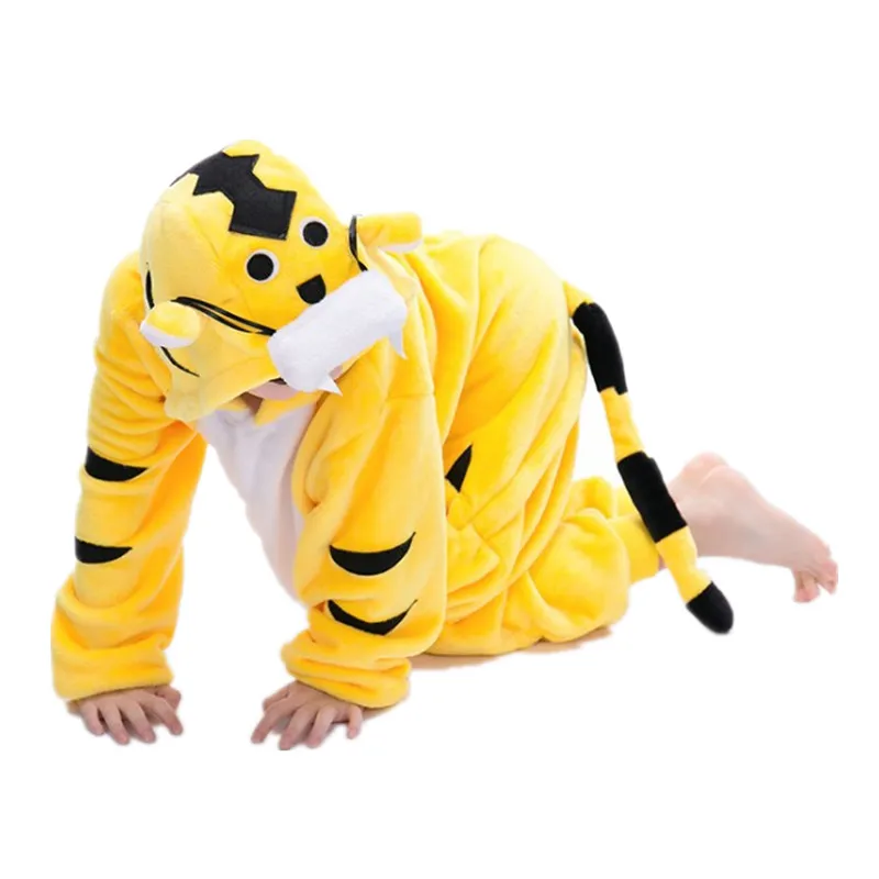 

Yellow Tiger Flannel Costumes Kigurumi For Children Kids Onesies Pajamas For Halloween Carnival New Year Party