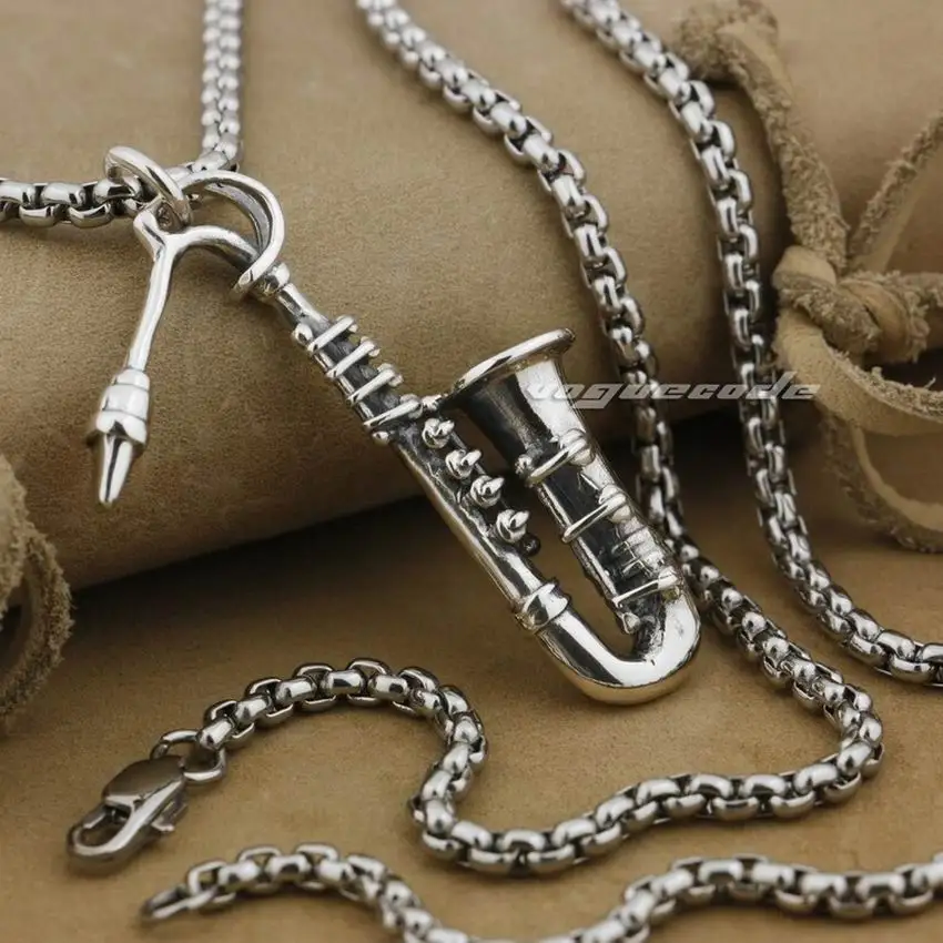 925 Sterling Silver Fashion Charms Saxophone Pendant Biker Rock Punk Pendant 9J020