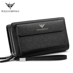 WILLIAMPOLO Leer Mode Clutch Bag iPhone 8 Houder Portemonnee Mannen Portemonnee 21 Kaarthouder Portemonnee PL312