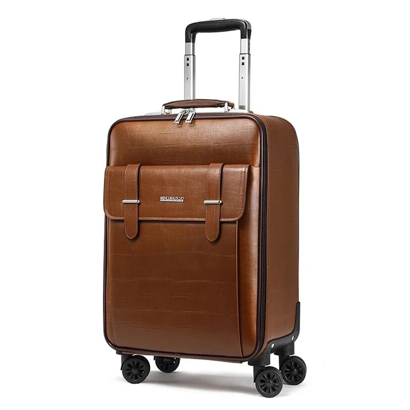 New 16/20/24 inch men business genuine leather hand luggage Women cabin travel trolley bags vs trolley suitcase on wheels