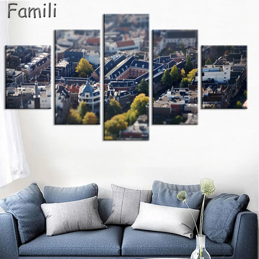 Nordic Decoration Modern Decorative Home Decor Picture 5 Piece Large Netherlands City Landscape Canvas Painting Pictures Modular