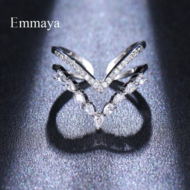 Emmaya Shiny Taper Form Female Cubic Zircon Ring Rose Gold And Silver Color Exotic Style for Party