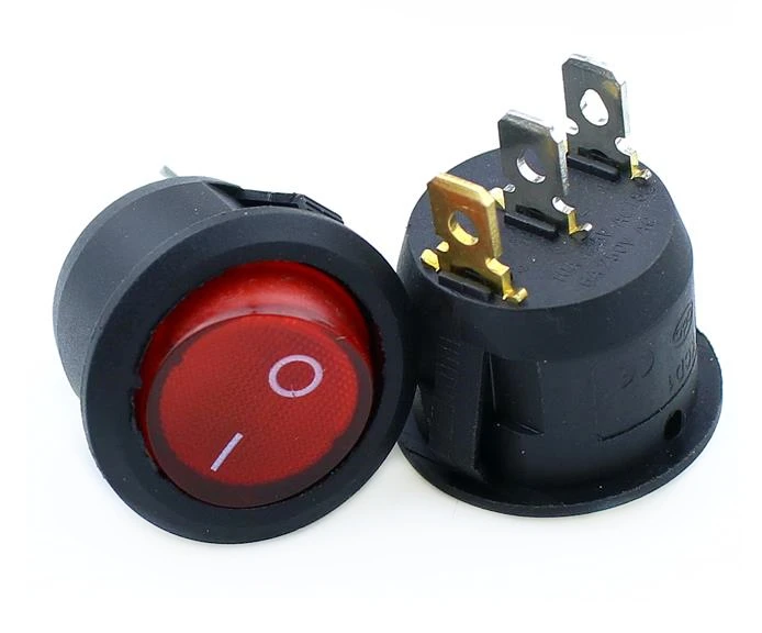 KCD1 Round Red, yellow and blue green   3Pin SPDT ON/OFF Rocker Power Switch AC 125V/10A 250V/6A With light